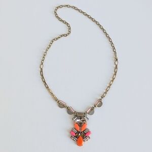 Stella and Dot Pop Geo Pendant Statement Necklace Clear Rhinestone Coral Pink